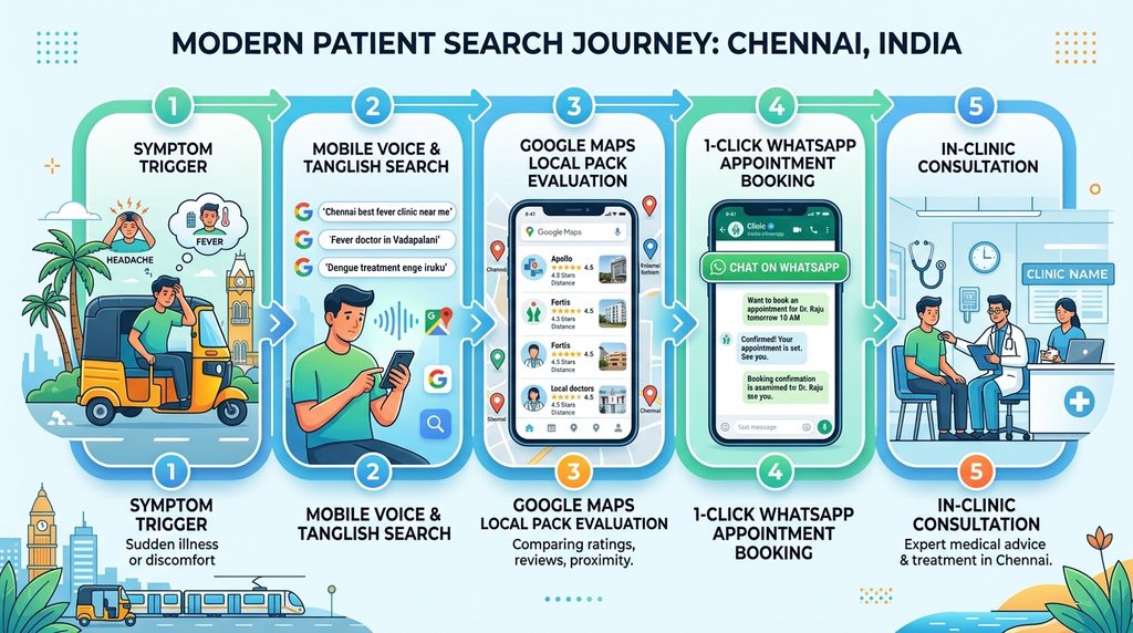 Chennai patient search journey diagram mobile voice tanglish search